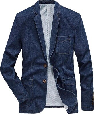 Pulcykp Fashion Denim Jacket Men Suits Collar Business Coat Spring Autumn Blazer Jean Jackets Denim Blue -Leaf XXL