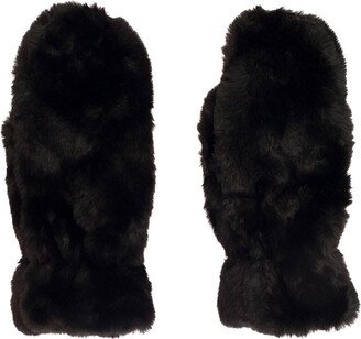 Black Pull-on Mittens In Faux Fur Woman