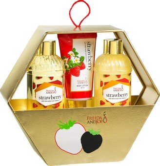 Freida and Joe Strawberry Gift Set Gold Hexagon Box