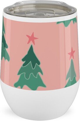 Travel Mugs: Modern Christmas Trees Stainless Steel Travel Tumbler, 12Oz, Pink