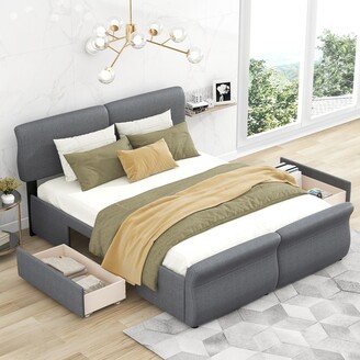 RASOO Modern Design Linen Upholstery Platform Bed with Storage Drawers