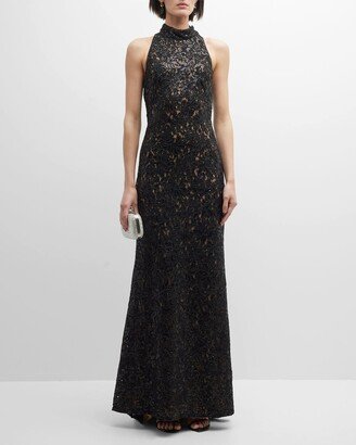 A-Line Sequin Lace Halter Gown