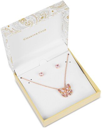 Rose Gold-Tone Multicolor Crystal Butterfly Pendant Necklace & Stud Earrings Set, Created for Macy's