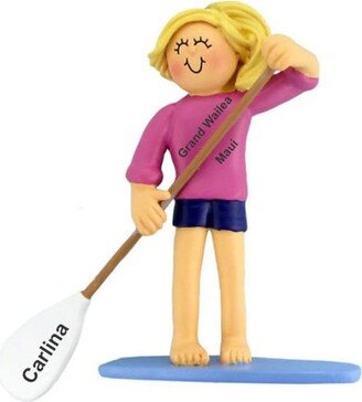 Personalized Stand Up Paddle Board Christmas Ornament Blond Female