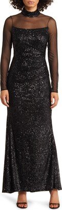 Sequin Mesh Lace Long Sleeve Gown