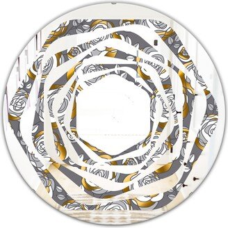 Designart 'Golden Rose Flowers' Printed Modern Round or Oval Wall Mirror - Whirl