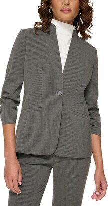 Petite Collarless Pinstripe Blazer - Charcoal/Cream