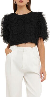 Gridded Tulle Crop Top