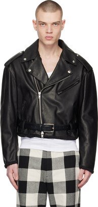 Black Pin-Buckle Leather Jacket