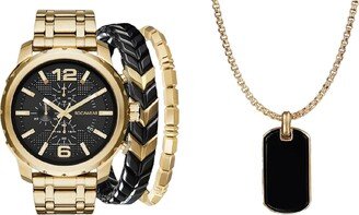 Men's Shiny Gold-Tone Metal Bracelet Watch 50mm Set - Black, Shiny Gold-Tone