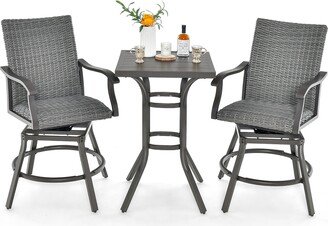 3PCS Patio Rattan Bar Table Stools Set Aluminum 360° Swivel - See Details