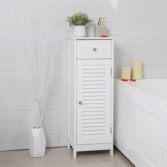 Tiramisubest Bathroom Floor Cabinet Set w/ Drawer&Single Shutter Door,Wooden White