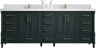 Aberdeen 84 In. W X 22 D Double Sink Bathroom Vanity in Dark Forest Green With Quartz Or Marble Countertop | Modern Vanity Premium Q