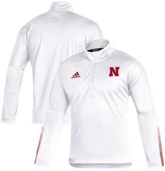 Men's White Nebraska Huskers 2021 Sideline Primeblue Quarter-Zip Jacket