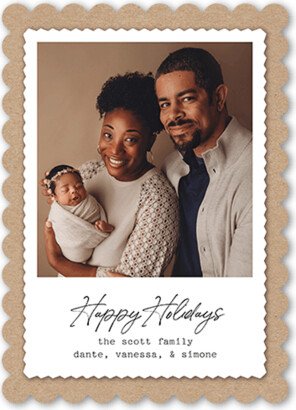 Holiday Cards: Framed Stamp Holiday Card, Brown, 5X7, Holiday, Pearl Shimmer Cardstock, Scallop