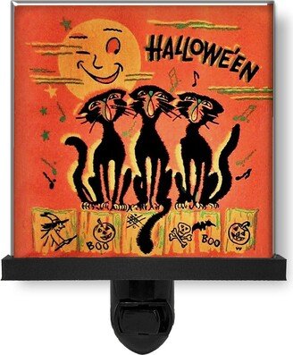 Cute Vintage Style Halloween Black Cats Singing Moon Glass Photo Night Light, Decorative Lights