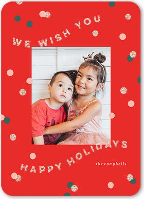 Holiday Cards: Glitter Polka Dot Holiday Card, Red, Holiday, Antique Gold Glitter, Matte, Signature Smooth Cardstock, Rounded