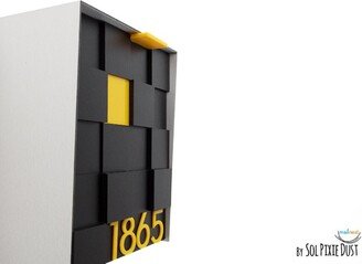 Mailbox With 3D Black Acrylic Face, Aluminum Brush Silver Body & Yellow Number, Modern Style Custom Wall Mounted Mailbox, Type 2