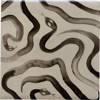 Rosanna Corfe Snake Hand Painted Tile Coaster - Black, Neutrals