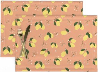 Lemons On Peach Placemats | Set Of 2 - Lemon Zest Apricot By Aliwilkinsondesigns Citrus Cloth Spoonflower