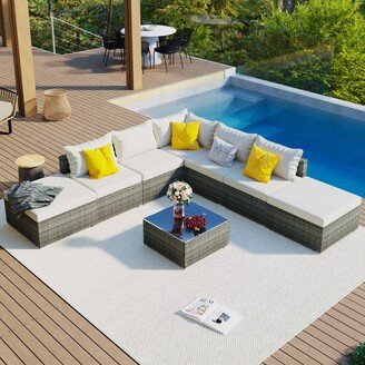 TOSWIN Stylish Outdoor Patio Furniture Set with Tempered Glass Table, Cushions, and Wicker