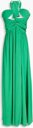 Ally ruched cutout chiffon halterneck maxi dress