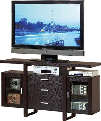 60W TV Stand with 2 Side Glass Door Cabinets and 3 Drawers in Red Cocoa Finish