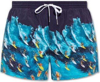 Graphic Printed Drawstring Swim Shorts-AQ