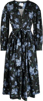 Marchesa Rosa Indigo printed cotton midi dress