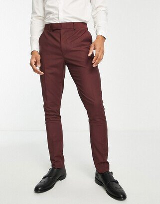 skinny tuxedo suit pants in burgundy