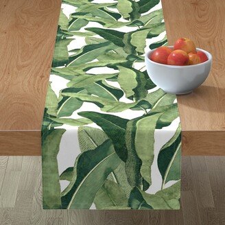 Table Runners: Tropical Leaves - Greens On White Table Runner, 72X16, Green