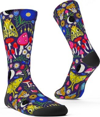 Socks: Moth Moon Mushroom - Multicolor Custom Socks, Multicolor