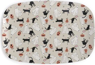 Serving Platters: Spooky Halloween Serving Platter, Beige