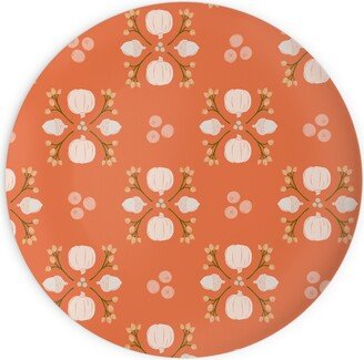 Plates: Bright Orange Acorn, Cranberry, & Pumpkin Fall Foliage Damask Plates, 10X10, Orange