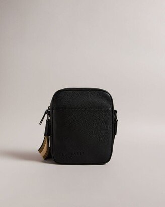 Faux Leather Webbing Crossbody Bag in Black