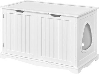 Wooden Hidden Cat Litter Box Side Table with Divider, White