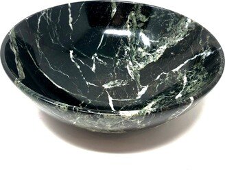 Round Plate Natural Stone Black & White Marbleized Solid Fossil 2