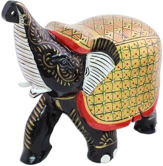 Handmade Wood Figurine, 'Elephant Fortune'