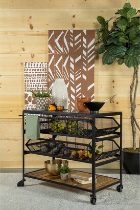 Furniture Evander Natural and Black Accent Storage Cart with Casters