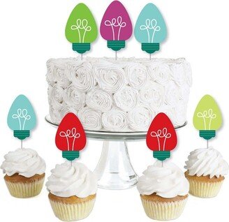 Big Dot of Happiness Christmas Light Bulbs - Dessert Cupcake Toppers - Holiday Party Clear Treat Picks - Set of 24
