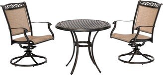 Fontana 3-Piece Bistro Set with 2 Sling Swivel Rockers and a 32-In. Cast-Top Table