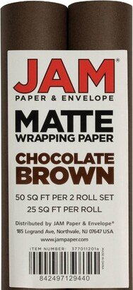 JAM Paper & Envelope 2pk Matte Gift Wrap Roll Chocolate Brown