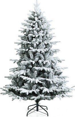 Tangkula 6FT Snow Flocked Christmas Tree, Pre-lit Artificial Xmas Tree w/ 260 LED Lights & 1415 PE & PVC Branch Tips