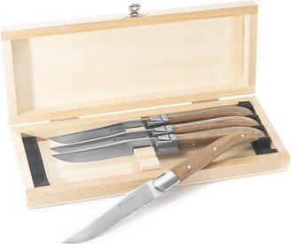 Au Nain Laguiole Set Of 4 Steak Knives With Juniper Wood Handles-AA