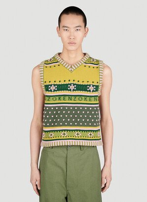 Fairisle Knit Jumper Vest - Man Tops Green Xl