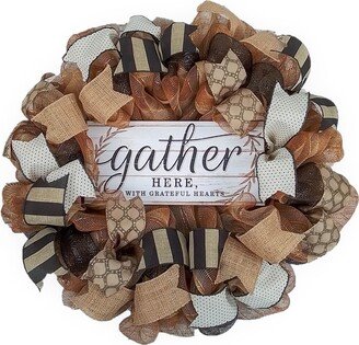 Gather Here Fall Door Wreaths, Thanksgiving Mesh Wreath, Wreath For Front Door, Hostess Black Jute Burlap Brown