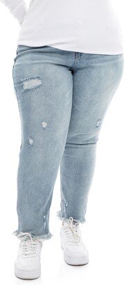 Distressed Fray Hem Slim Girlfriend Jeans