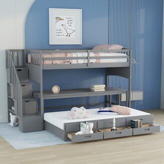 TiramisuBest Stairway Twin XL Loft Bed with Twin Size Trundle, 3 Drawers and Desk
