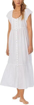 Cotton Lawn Short Sleeve Modern Long Gown (White) Women's Pajama