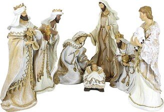 Nativity Woven Gold Trim - Seven Piece Nativity Set 8 Inches - Fabric Look - 134464 - Polyresin - Beige